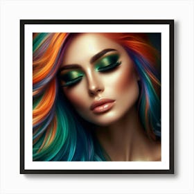 Beautiful Woman With Colorful Hair Art Print