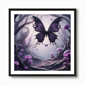 Purple Butterfly In The Forest Art Print