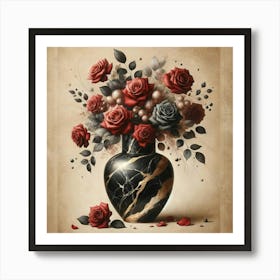 Roses In A Marble Vase 9 Art Print