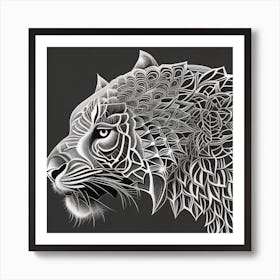 Tiger Head Black and White Art Print