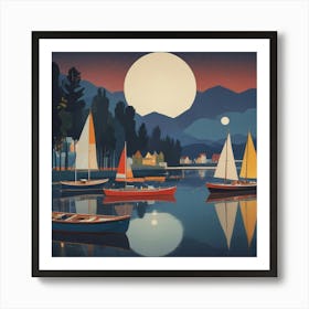 Sailboats On The Lake Art Print