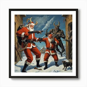 Santa Claus And Demons Art Print