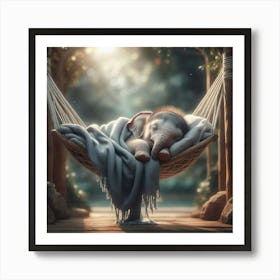 Sleeping Elephant In A Hammock Art Print