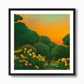 Landscape At Sunset Vector Poster