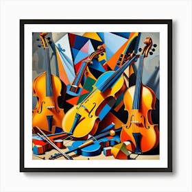 Stringed Instruments Cubism Style Art Print