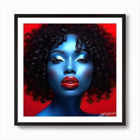 Red On Blue - Blue Beauty Art Print