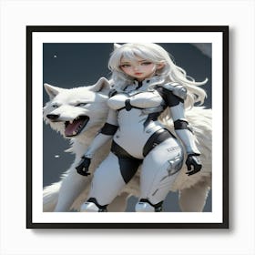 Anime Girl With Wolf Art Print