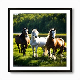 Horses Running In The Grass Art Print