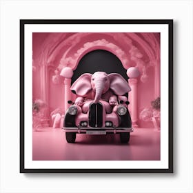 Pink Elephant In A Pink Car Art Print