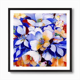 Floral in Blue and Sienna Art Print