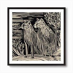 Two Cats In The Woods Art Print