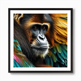 Monkey With Colorful Feathers Art Print