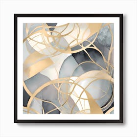 Abstract Aquarell Painting Gold Black And Silver 2 Art Print