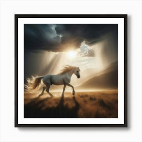 Horse Running In The Storm Art Print