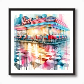 Retro Modern Diner - Watercolor Art Print