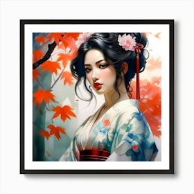 Japan Traditional Geisha Illustration By Ad 152 Art Print