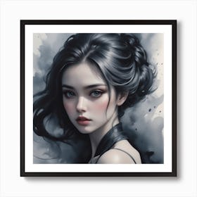 Portrait Of A Girl With Black Hair Art Print