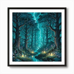 Lightning In The Forest Art Print