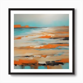 Abstract Orange and Blue Seascape Painting Art Print