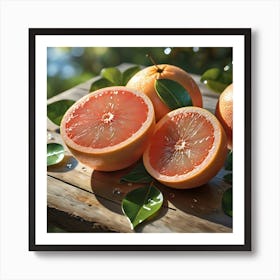 Grapefruits On A Wooden Table Art Print