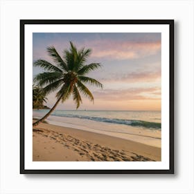 Sunset On A Beautiful Beach With Palm Trees  Art Print