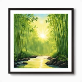 A Stream In A Bamboo Forest At Sun Rise Square Composition 77 Art Print