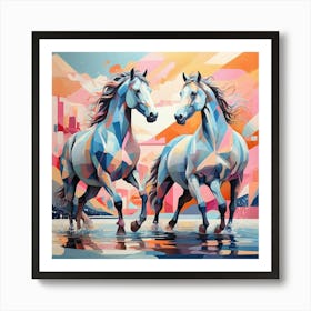 Horses In The Water Art Print