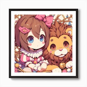 Anime Girl And Lion Art Print