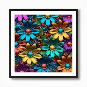 Colorful Flowers Seamless Pattern Art Print