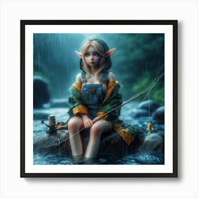 Elven Girl Fishing Art Print