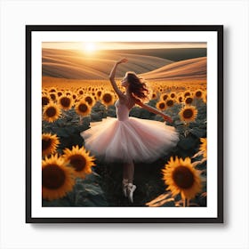 Ballet Dancer In Sunflower Field Art Print