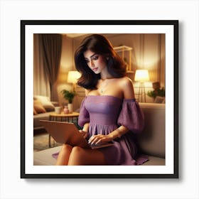 Sexy Woman Using Laptop Art Print