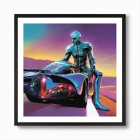 Futuristic Man On A Car Art Print