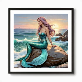 Tile Mural Mermaid Sitting On A Rock Sea Ocean Kitchen Bathroom Wall Backsplash (2) Art Print