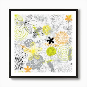 Doodle Flowers Hand Drawing Pattern 1 Art Print