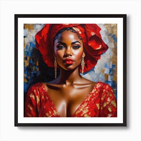 African Woman In Red Turban Art Print