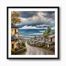 Isometric Fantasy The Beautiful Rural Village Overlooking The 0 Art Print