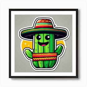 Mexico Cactus With Mexican Hat Inside Taco Sticker 2d Cute Fantasy Dreamy Vector Illustration Art Print