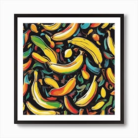 An Image Of A Banane With Letters On A Black Background, In The Style Of Bold Lines, Vivid Colors, G (1) Art Print