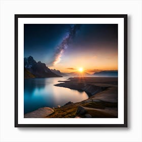 Sunrise Over Lake In Iceland Art Print