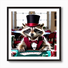 Racoon Top Hat Poker Art Print