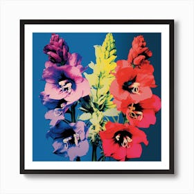 Andy Warhol Style Pop Art Flowers Delphinium 1 Square Art Print