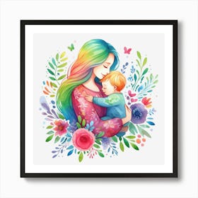 Mother And Child Watercolor Mothers Day 2 Art Print