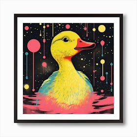 Duckling By The River Linocut Style 5 Art Print