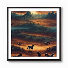 Horses At Sunset 1 Art Print