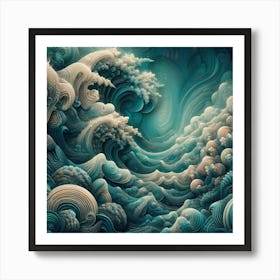 Abstract Underwater With Textured Waves, Coral Patterns, Immersive And Serene Art Print