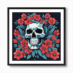 Floral Skull Low Poly Painting (2) Art Print
