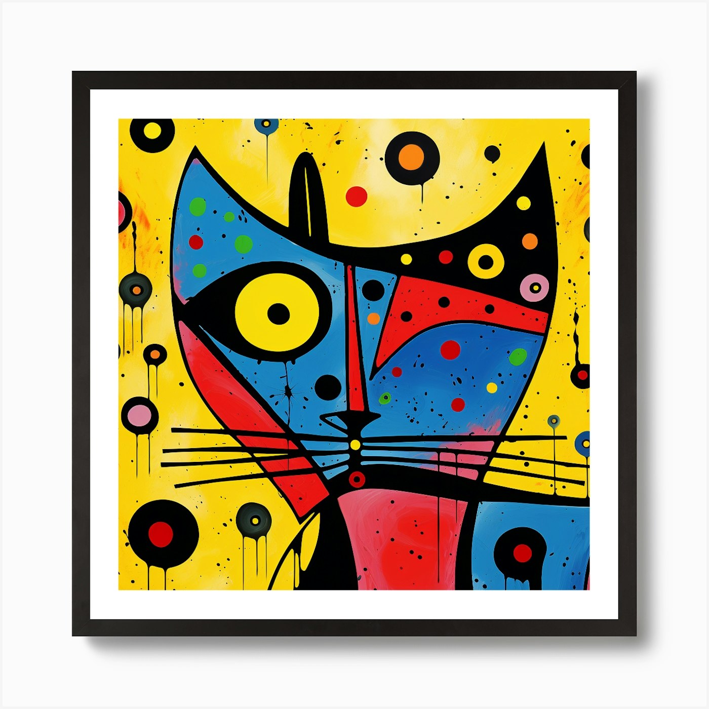 Cat with Stripes and Circles, Linocut Fine Art Print – Moon Rabbit