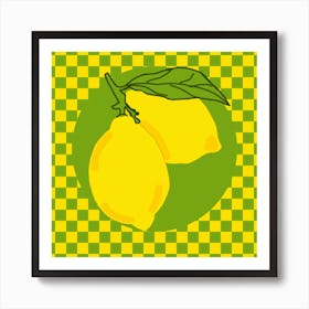 Lemons On A Checkered Background Art Print