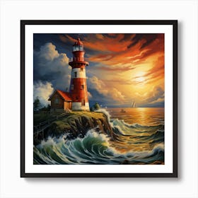 Lighthouse At Sunset 21 Art Print